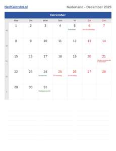 Kalender 2025 December