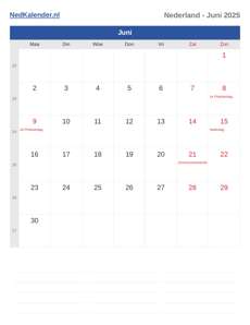 Kalender 2025 Juni
