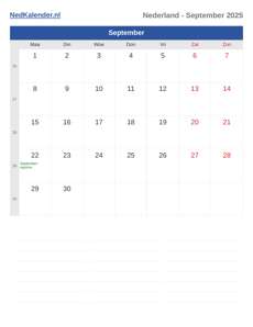 Kalender 2025 September