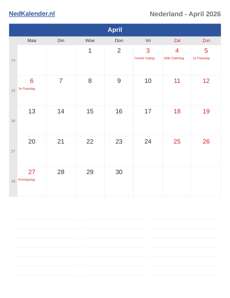 Kalender 2026 April
