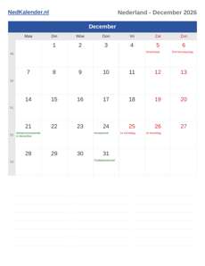 Kalender 2026 December
