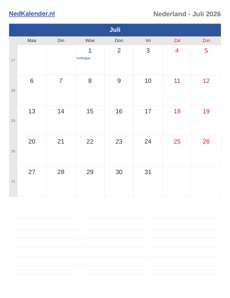 Kalender 2026 Juli