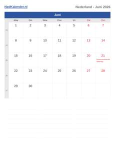 Kalender 2026 Juni