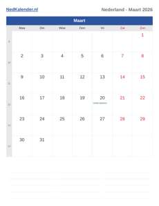 Kalender 2026 Maart
