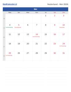 Kalender 2026 Mei