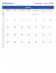 Kalender 2027 Januari