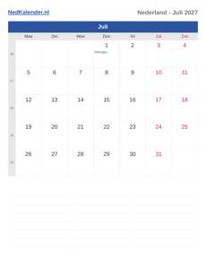 Kalender 2027 Juli