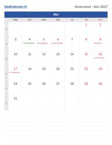 Kalender 2027 Mei