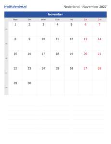 Kalender 2027 November