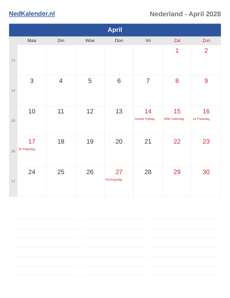 Kalender 2028 April