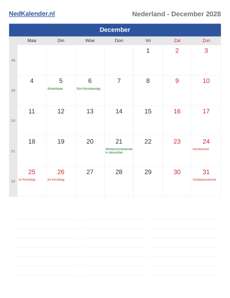 Kalender 2028 December