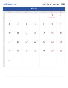 Kalender 2028 Januari