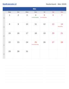 Kalender 2028 Mei