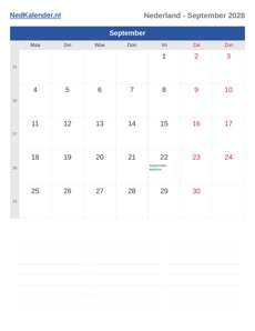 Kalender 2028 September