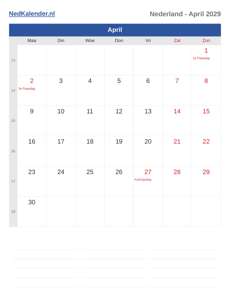 Kalender 2029 April