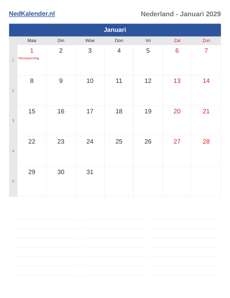 Kalender 2029 Januari