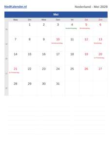 Kalender 2029 Mei